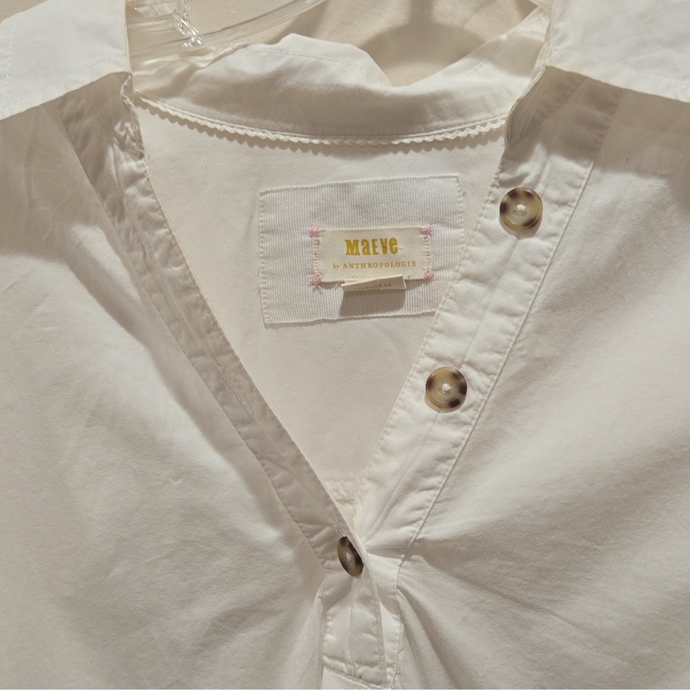Maeve by Anthropologie White Solid Collared Long Sleeve Button Blouse XL - Picture 5 of 5